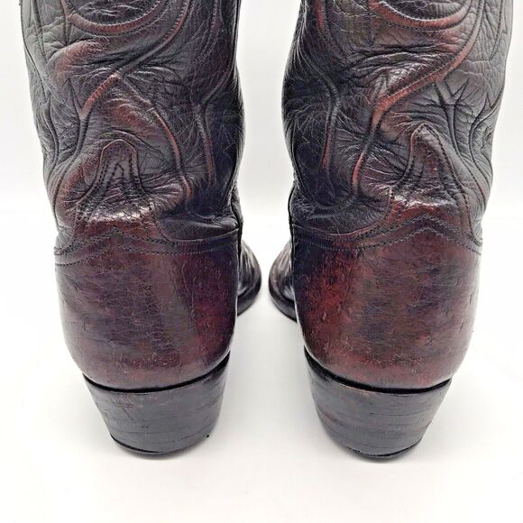 Lucchese Full Quill Ostrich Cowboy Boots Men's 9EE Black Cherry Leather Western - Picture 6 of 14